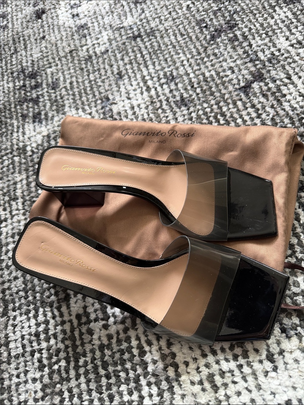 Gianvito Rossi Black Patent & Clear PVC Slide Mules. Size 40. New with Shoe Bag.